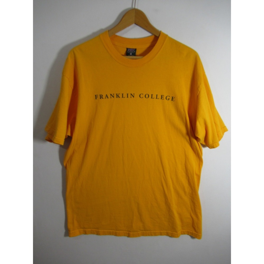 Vintage Y2K Franklin College Indiana T-Shirt Men XL Yellow MV Sport Short Sleeve